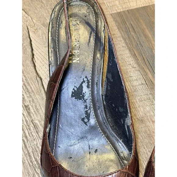 Brown Leather Slingback Heels Pointed Toe Classic Lauren Ralph Lauren 8.5 - Picture 6 of 11